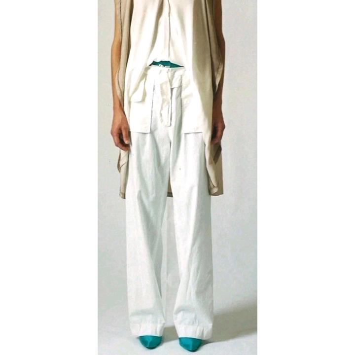 Martin Margiela It 44/ Us 8 High Rise Straight Leg Sheer Mate White Pants #4
